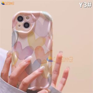 (Lokal Ready) Casesummer Casing hp iPhone 11 12 14 13 12 Pro Max XR 7Plus iPhone 15 Pro Max X XS Max 6s 7 8 6 Plus SE 2020 3D Wavy Curved Edge Art Watercolour Love Heart Soft Case