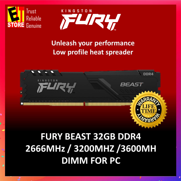 KINGSTON FURY BEAST DDR4 PC RAM 8GB /16GB OR 32GB DDR4 CLOCK SPEED AT
