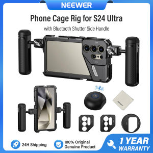 NEEWER Phone Cage Video Rig for S24 Ultra with Side Handles Grip Bluetooth Shutter Phone Camera Cage with 67mm Filter Adapter 17mm Lens Mount PA042+PA045