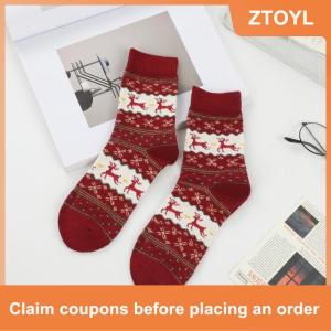 【ZTOYL】 ถุงเท้าพิมพ์ลายกวางสำหรับผู้หญิงถุงเท้าหนา1คู่ถุงเท้าคริสต์มาสนุ่มสบายอบอุ่นถุงเท้าฤดูใบไม้ร่วงฤดูหนาว