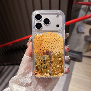 Gold Icons Tree Quicksand Cover 17 Pro Max Case for iPhone 16 15 Pro Dynamic Liquid Money Brilliant Moving Sand Clear Hard Funda