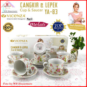 VICENZA 6 pasang cangkir set motif ayana / tea set cup and saucer porcelain YA-83
