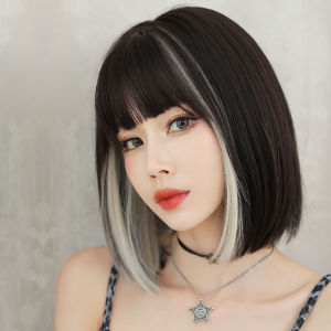 Wig female short hair Internet celebrity hanging ear dye full head cover collarbone hair round face bangs Bobo head buckle whole hair cover
