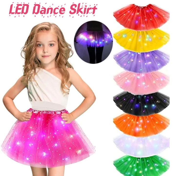 Girls Tutu Skirts with Neon LED Light Glow Princess Ballet Stage Dance ...