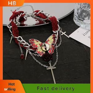 HB Vintage Y2K Necklace For Women Fashion Velvet Butterfly Tassel Crystal Collar Neck Chain Gothic Chains