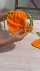 Pack of 5 Easters Carrot Shape Gift Bags Velvets Bunnies Ear Candy Goodie Pouches for Kids Parties and Holiday Event