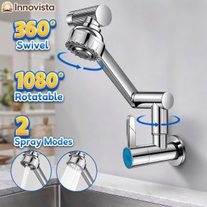 Stainless Steel Kitchen Sink Faucet 1080 Rotatable Dual Water Modes 360 Swivel Wall Faucet Rust Proof Easy Install