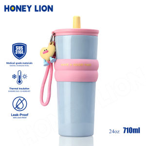 HoneyLion - 710ml Insulated Straw Cup with 316 Stainless Steel Inner Double Mode Drinking One-Click Pop Straw Leak Proof Tumbler in Aurora Gradient for Car Cup Holder Sports Gym
