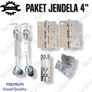 Paket Jendela 1 Set Engsel Tebal 4 inch + Hak Angin Cantolan 2 Pcs + Grendel Slot Stainless