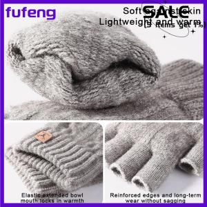 fufeng Knitted Thick Thermal Half Finger Gloves Women Men Winter Outdoor Driving Fingerless Glove Touchscreen Mittens