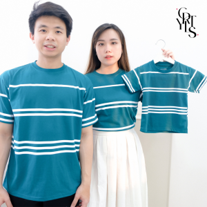 Carotyles Baju Atasan Kaos Couple Keluarga Family Wanita Anak Perempuan Laki Laki Pasangan Oversize Jumbo Lengan Pendek Panjang Korean Style Terbaru GARIS 123 G