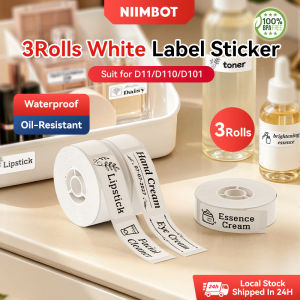 【3 Rolls】NIIMBOT D11/D110/D101 White Label Sticker Waterproof Oil Proof No Glue Residue Name Sticker Beauty Kitchen Toys Thermal Label Paper