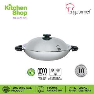 La gourmet Elite 40cm 5ply Stainless Steel Wok (IH) 8L | Stainless Steel Cookware | Induction Compatible | Induction Compatible