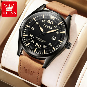 OLEVS Casual Watch For Men Waterproof Original Genuine Guarantee Luminous Calendar Display Genuine Leather Strap Fashion