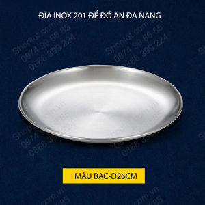 Khay đĩa để đồ ăn đa năng tiện dụng bằng inox 201 hình tròn màu vàng hoặc bạc tùy chọn