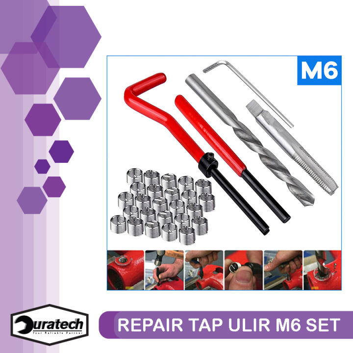 Thread Ulir Alat reparasi drat ulir tap baut M6 set 30pcs - Recoil helicoil thread ...