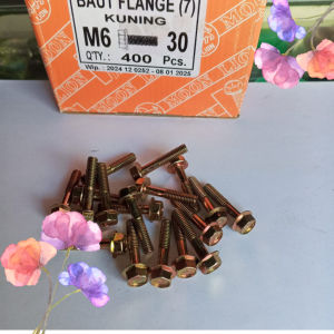 Flange Bolt M6 x 30 KUNING / Baut Blok Mesin M 6 x 30 / Baut Topi Paketan isi 10