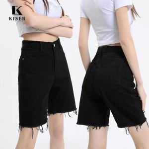 High Wais Denim Shorts for Women Knee-Length Black Loose Short Jeans Hight Quality Denim Pants Short Denim Jorts Size:S-XXL