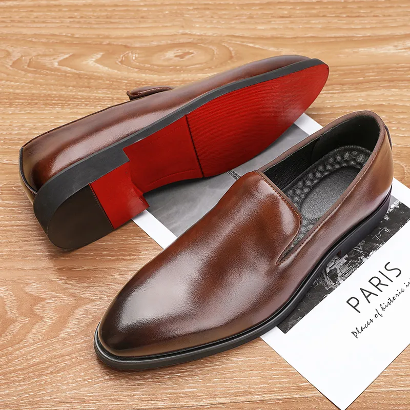 YCYING Red Sole Loafers Men Shoes PU Solid Color Fashion Business