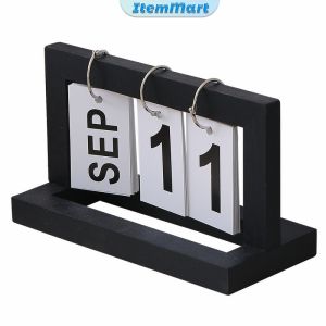 ItemMart Desk Calendar Wooden Home Decoration Simple Style Room Decoration Creative Desktop Calendars Black