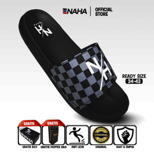 NAHA - Sandal Selop Pria Wanita Distro Karet Catur Hitam Size 34 - 43