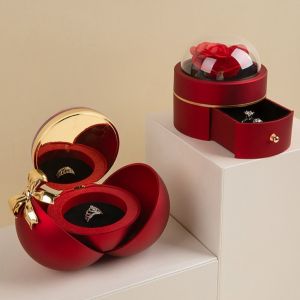 SKJK Gifts Box ic Bow Jewelry Box Engagement Ring Eternal Rose Wedding Ring Case Simple Dustproof Finger Ring Box Girlfriend