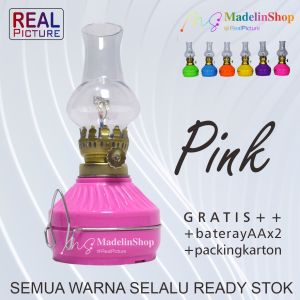 Lampu Teplok 2 LED Retro Plastik Gratis Bateray AA Tempel Dinding Ublik Dekorasi Unik Jadul