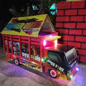 Truk oleng Kayu Jumbo P 60 cm  full variasi lmpu dan terpal