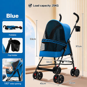 GMSHOP Pet Stroller 360 Degree Rotating Safety Brake And Water Cup Holder Lightweight Detachable Trolley For Cat And Dog  Kereta Sorong Haiwan Peliharaan Perjalanan Ringan