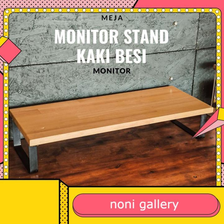 Meja Monitor Stand Riser Industrial Meja Laptop Kayu Kaki Besi | Lazada ...