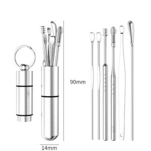 Bộ dụng cụ lấy ráy tai 6 món ống thép không gỉ cao cấp ngoáy tai xoắn ốc an toàn