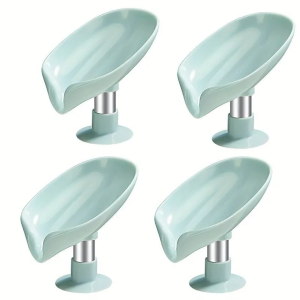 W18 Leaf Design Drain Soap Box With Suction Cup Decorative Plastic Self Draining Bathroom Soap Tray Bathroom Organizers Storage