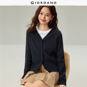 Giordano Beau Monde Women Cable knit v-neck cardigan Free Shipping 13356703