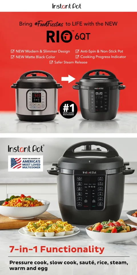Instant Pot RIO 7-in-1 Multi-Functional Smart Pressure Cooker 6QT