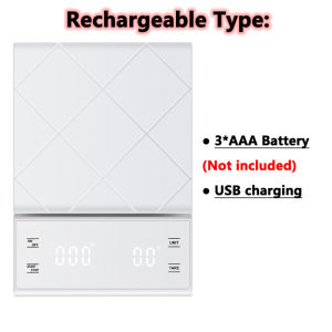 3kg/5kg 0.1g Digital Coffee Scale LCD Display Rechargeable Multifunctional Home Kitchen Baking Scales High Precision Electronic Scale Timer with Removable Silicone Pad