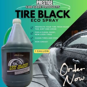Prestige Tire Black Eco Spray 1 Gallon – Non-Greasy Formula Protects Tires from Road Tar Dirt & Grime – Easy-to-Use Spray for Clean Shiny Tire Finish – Eco-Friendly Tire Dressing Providing Long-Lasting Protection & Gloss – Ideal for Fleet Commercial