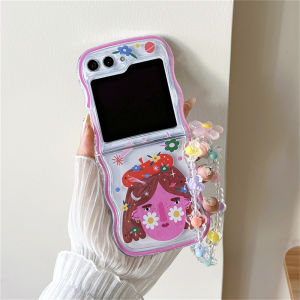 Cute Cartoon Flower Bracelet Case for Samsung Galaxy Z Flip 5 4 3 6 Flip5 Zflip4 Beads Wrist Chain Wavy Painting Korea Cover