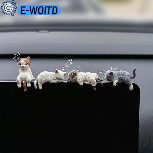 E-WOITD  Cute Car Center Console Decoration Ornaments Kitten Action Figure Auto Dashboard Rearview Mirror Decoration Car Accessories