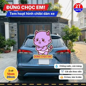 Tem Decal Bé Quỷ Tím Dỗi Hờn Đừng Chọc Em Chibi Sticker Hoạt Hình Cute Dán Ô Tô Xe Máy Chống Nước