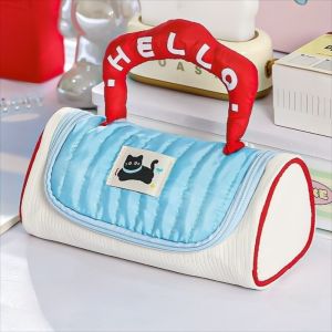 NCB11 Multifunctional Colorblock Kitten Pencil Case Large Capacity Candy Color Handheld Makeup Bag Kawaii Stationery Organizer Cat Pencil Pouch Children