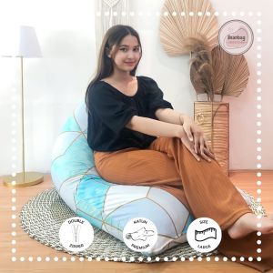 Bean Bag Triangle Plus ISI Size Dewasa Murah Motif Kubus Biru - By Beanbag Smoothies