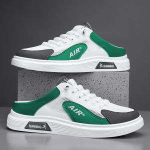 EIFAK Sneakers for Men Mules Half Shoes Korean Style Fashion Half Slippers 2023 Summer New Breathable Mesh Sport Shoes Male Trend Open Heels Skate Board Shoes Outdoor Half Drag Shoes Thick Bottom Chunky Sandals