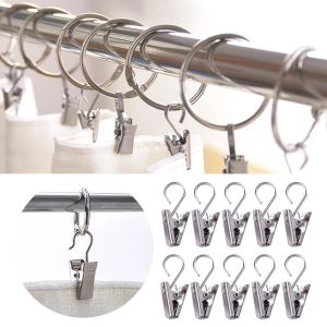 50/100pcs Stainless Steel Curtain Rod Clips High Quality Tie Backs for Curtains Mini Strong Window Shower Curtain Rings Clips