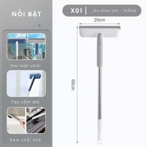 Cây gậy lau kính cán dài 2 mặt dụng cụ lau kính 2 chức năng đa năng kèm chổi quét khe kẽ