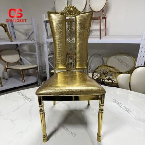 Ghế Tiệc Cưới Vàng Ánh Kim Lưng Cao Hoa Văn Hoàng Gia