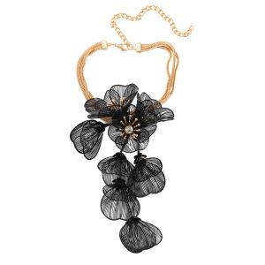 GENENIC Alloy Exaggerated Flower Necklace Rhinestone Luxury Cutout Flower Neck Pendant Brilliant Jewelry Floral Tassel Necklace Women