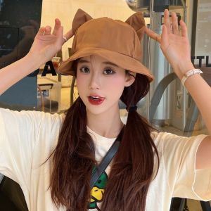 Fashion Anti-UV Cats Ears Bucket Hat Sunscreen Foldable Fisherman Hat Wide Brim Wide Brim Hat Outdoor Activities