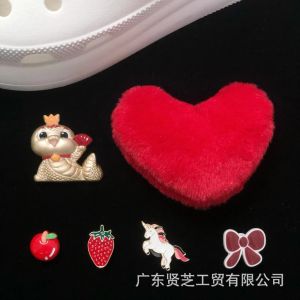 6Pcs Crocs Jibbitz Charms Plush Love Shoe Buckles Cute Unicorn Shoe Decoration Detachable Shoe Flower for Crocs