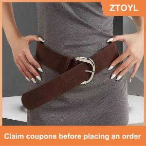 【ZTOYL】 Phụ Nữ Sang Trọng Thiết Kế Da Lộn Da Rộng Vành Đai Giản Dị Đa Năng Kinh Doanh Dây Đeo Thắt Lưng Hợp Thời Trang Pin Khóa Dây Thắt Lưng