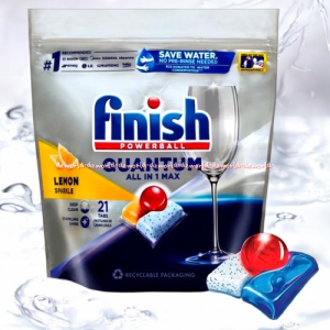Finish Powerball 21tablet Quantum All In Max Lemon Dishwasher Tablet Detergen Mencuci Piring Gelas Dengan Silver Protection Dan Shine Booster